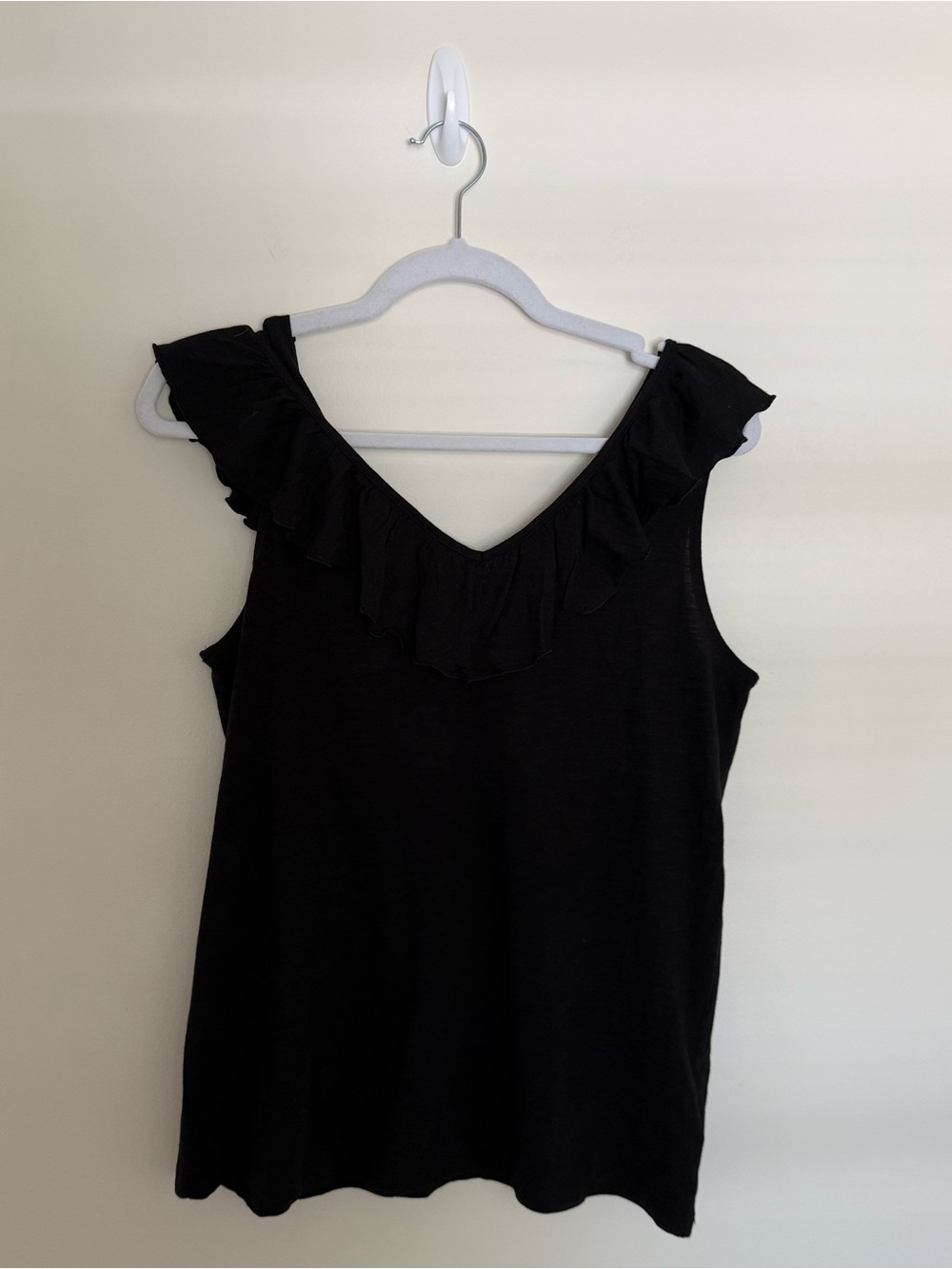 GAP Black Ruffle V-Neck Tank Top